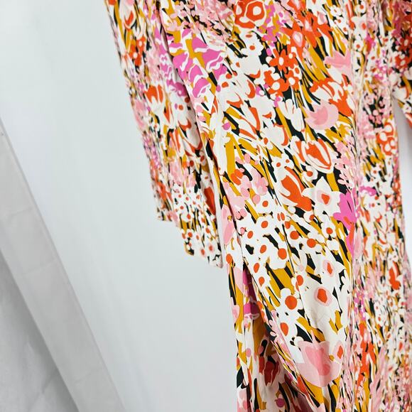 Lesley Evers Shift Dress Multicolor Floral Split V-neck Long Sleeve Mini Size M - Picture 4 of 6